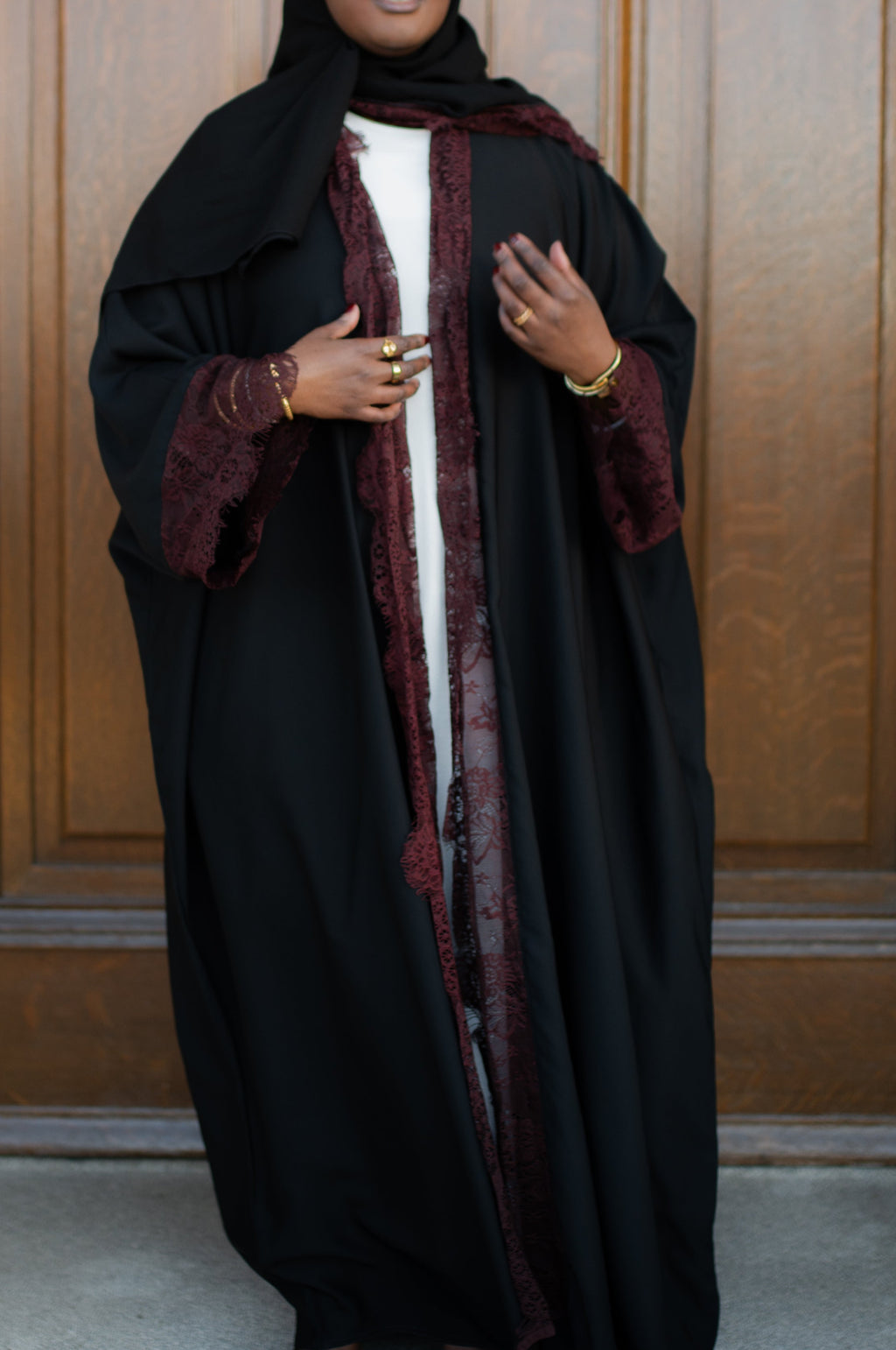 Maroon Lace Abaya