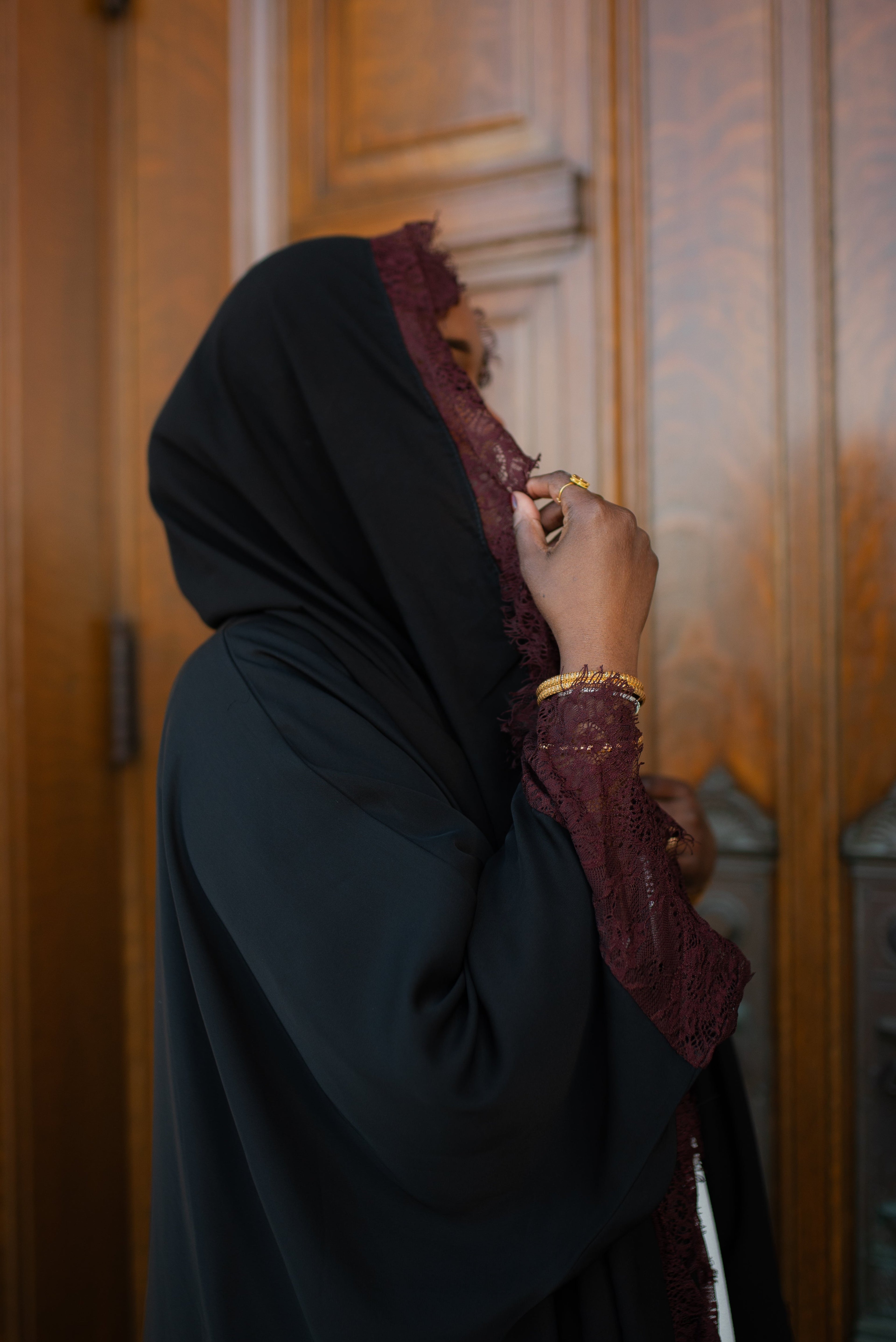 Maroon Lace Abaya